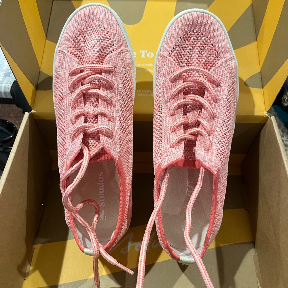 Soludos Pink Knit Lace-Up Sneakers